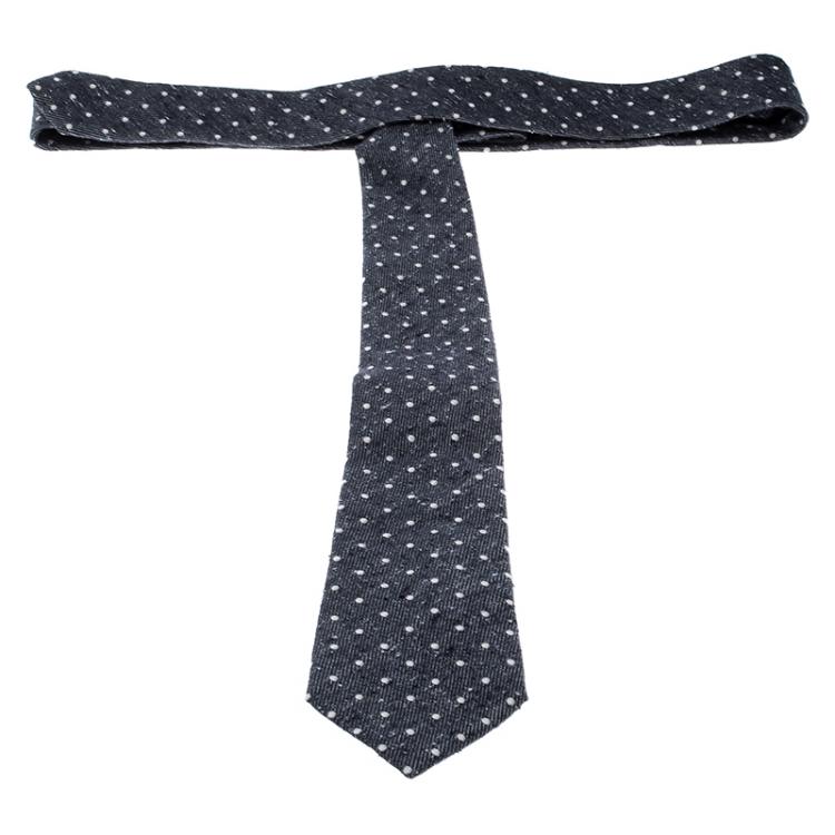 Pre Owned Brunello Cucinelli  Blue Textured Silk and Cashmere Polka Dotted Tie