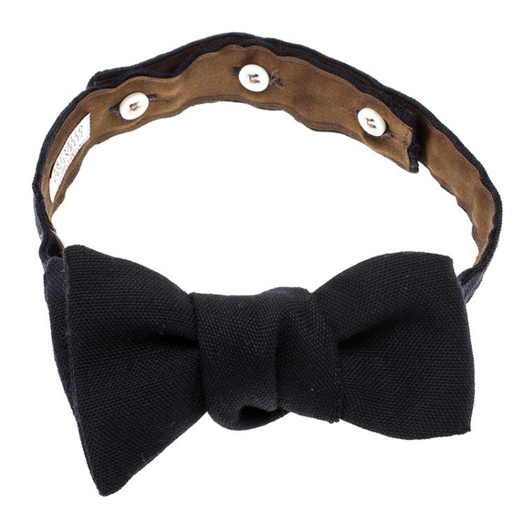 مملوكة مسبقًا Brunello Cucinelli Navy Blue Woven Wool and Silk Bow Tie