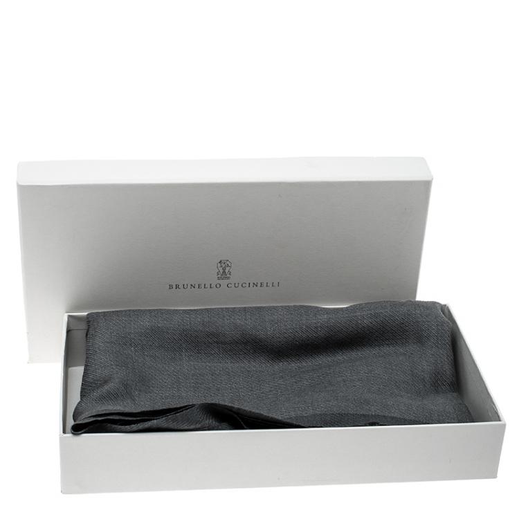 Pre Owned Brunello Cucinelli Grey Cashmere Cotton Fringed Edge Scarf