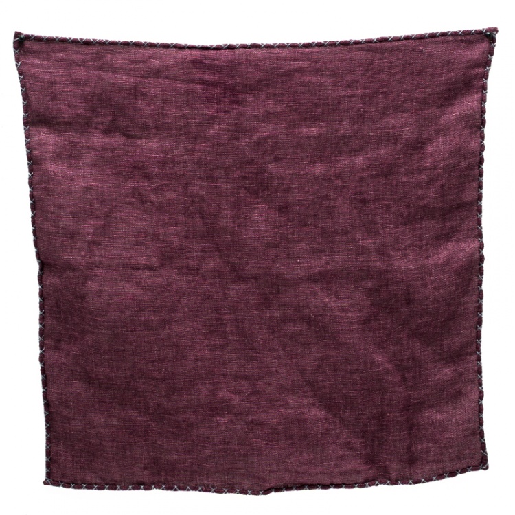 Pre Owned Brunello Cucinelli Burgundy Cross Stitch Detail Linen Pocket Square