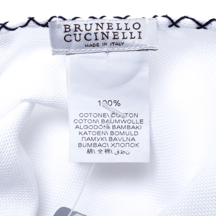 Pre Owned Brunello Cucinelli White Cotton Matty Cross Stitch Border Pocket  Square