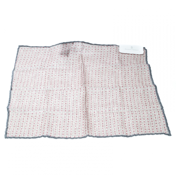 Pre Owned Brunello Cucinelli Grey Wool Contrast Dot Printed Pocket Square