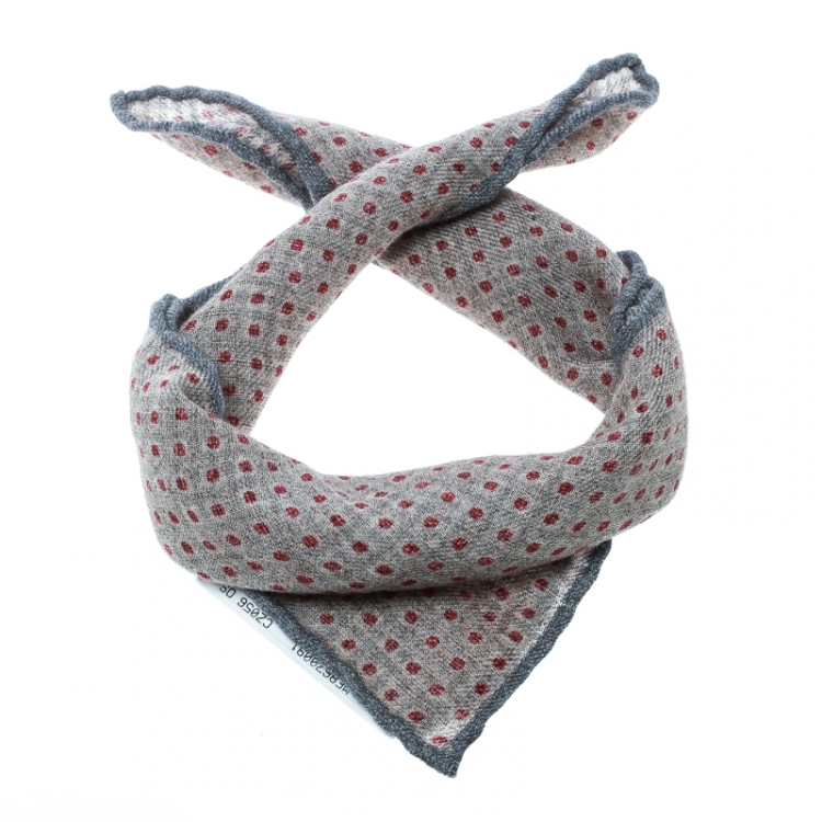 Pre Owned Brunello Cucinelli Grey Wool Contrast Dot Printed Pocket Square