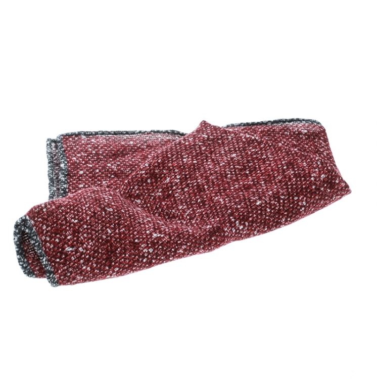 Pre Owned Brunello Cucinelli Red and Grey Reversible Printed Linen Pocket Square