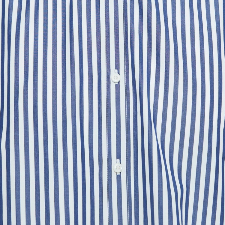 Pre Owned Brunello Cucinelli White/Blue Pinstripe Cotton Slim Fit Shirt XL   