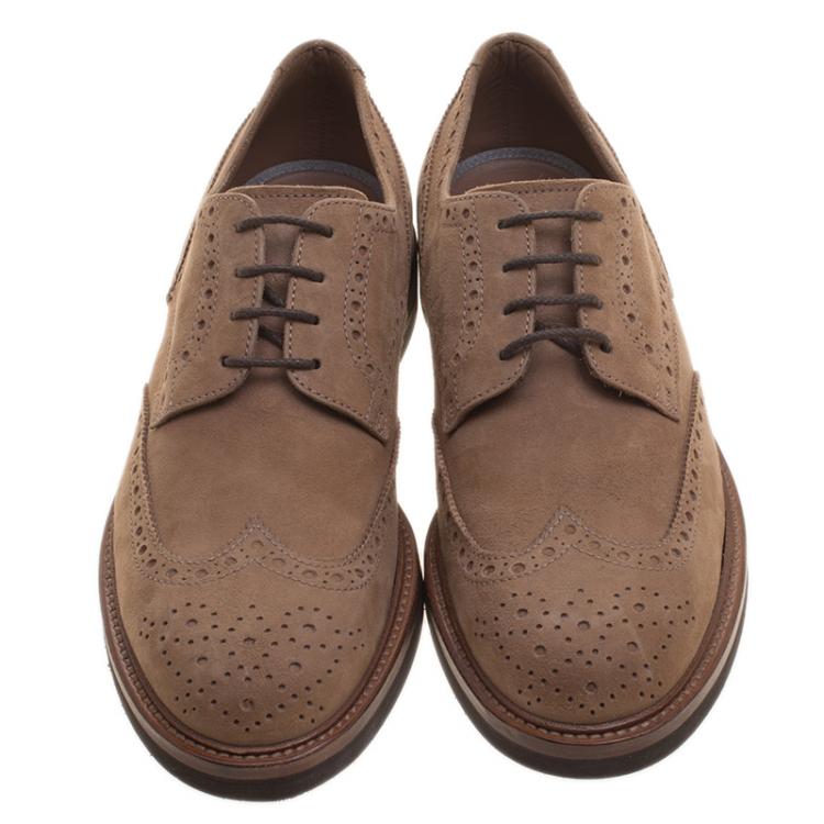 Pre Owned Brunello Cucinelli Brown Suede Brogue Lace Up Oxfords Size 44