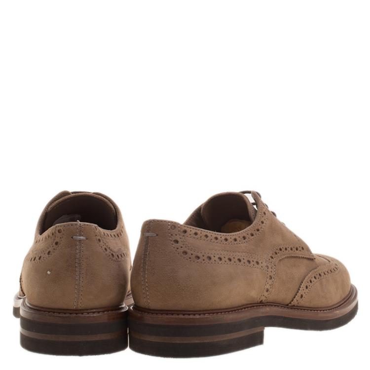 Pre Owned Brunello Cucinelli Brown Suede Brogue Lace Up Oxfords Size 44