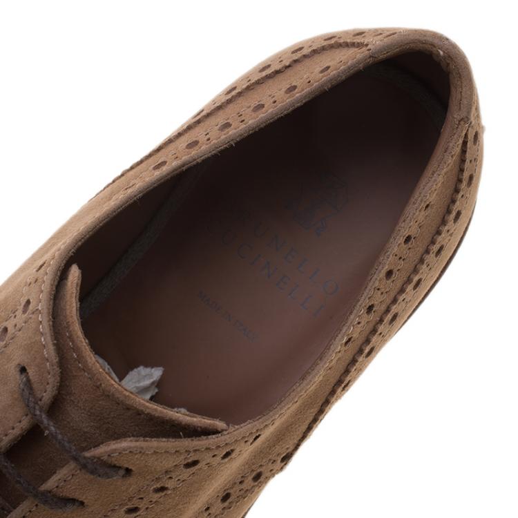 Pre Owned Brunello Cucinelli Brown Suede Brogue Lace Up Oxfords Size 44