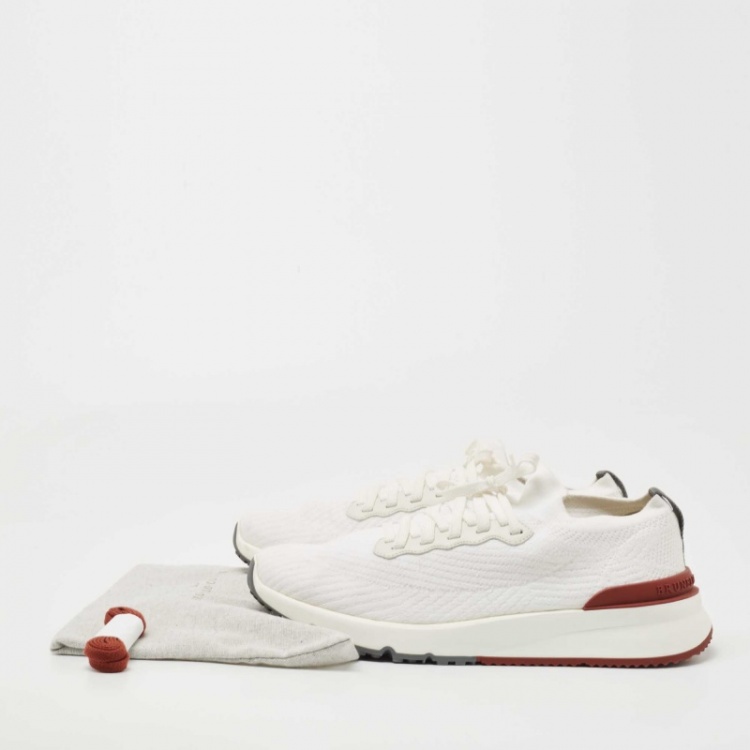 Pre Owned Brunello Cucinelli White Knit Fabric Lace Up Sneakers Size 44