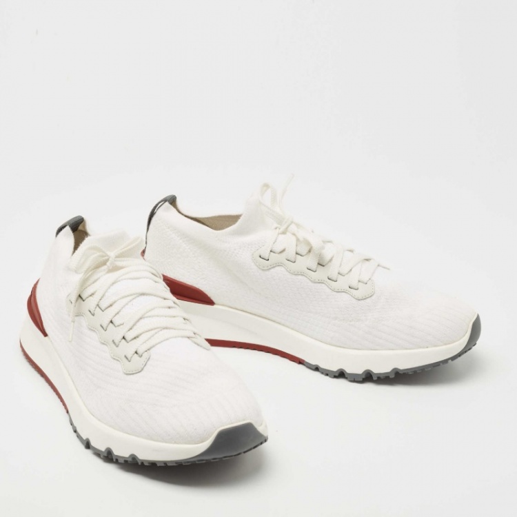 Pre Owned Brunello Cucinelli White Knit Fabric Lace Up Sneakers Size 44