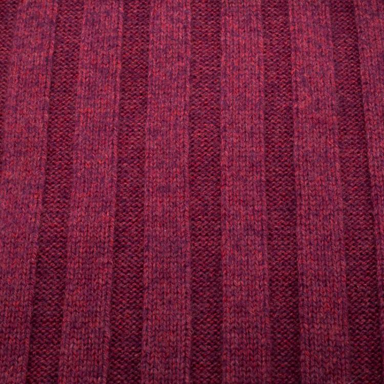 Pre Owned Brunello Cucinelli Pink & Grey Trim Knit Cashmere Scarf