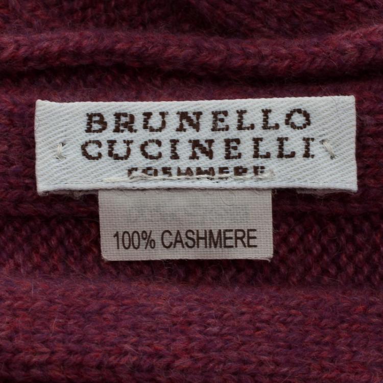 Pre Owned Brunello Cucinelli Pink & Grey Trim Knit Cashmere Scarf