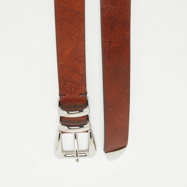 Pre Owned Brunello Cucinelli Brown Leather Buckle Belt 105CM