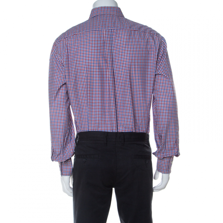 Pre Owned Brunello Cucinelli Blue & Red Check Basic-Fit Sport Shirt XL