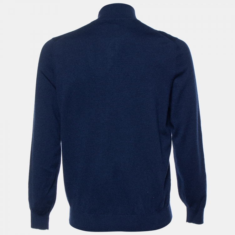 Pre Owned Brunello Cucinelli Navy Blue Cashmere Zip Front Jacket L