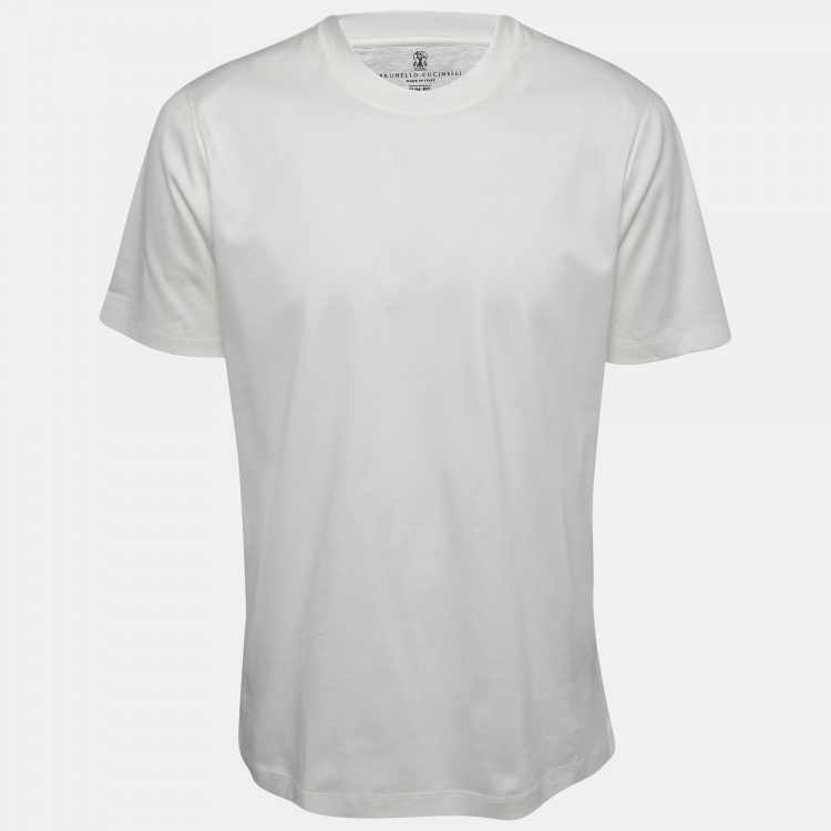 Pre Owned Brunello Cucinelli White Cotton Crew Neck Short Sleeve T-Shirt L