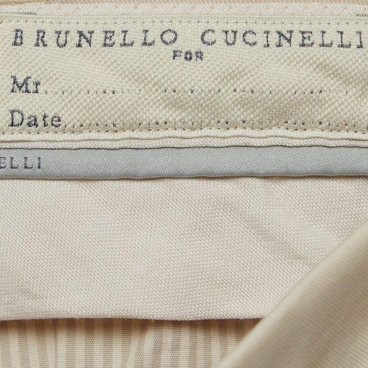 Pre Owned Brunello Cucinelli Beige Cotton Straight Fit Pants L