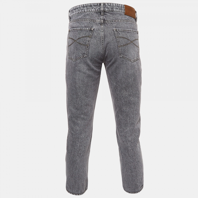 Pre Owned Brunello Cucinelli Grey Denim Traditional Fit Jeans XL Waist 36''