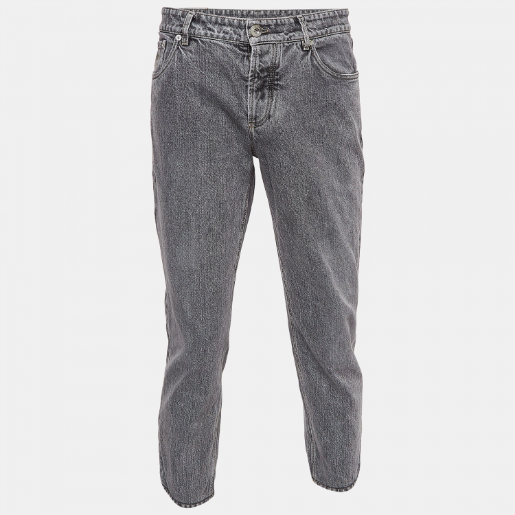 Pre Owned Brunello Cucinelli Grey Denim Traditional Fit Jeans XL Waist 36''