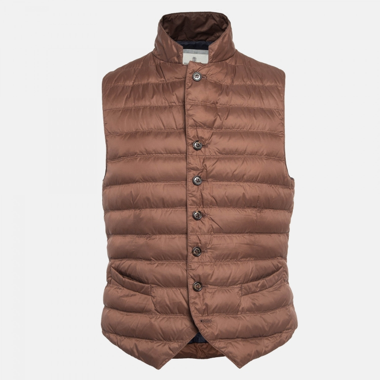 Pre Owned Brunello Cucinelli Brown Synthetic Quilted Puffer Vest L