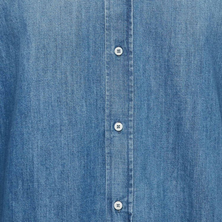 Pre Owned Brunello Cucinelli Blue Washed Denim Buttoned Up Shirt XL