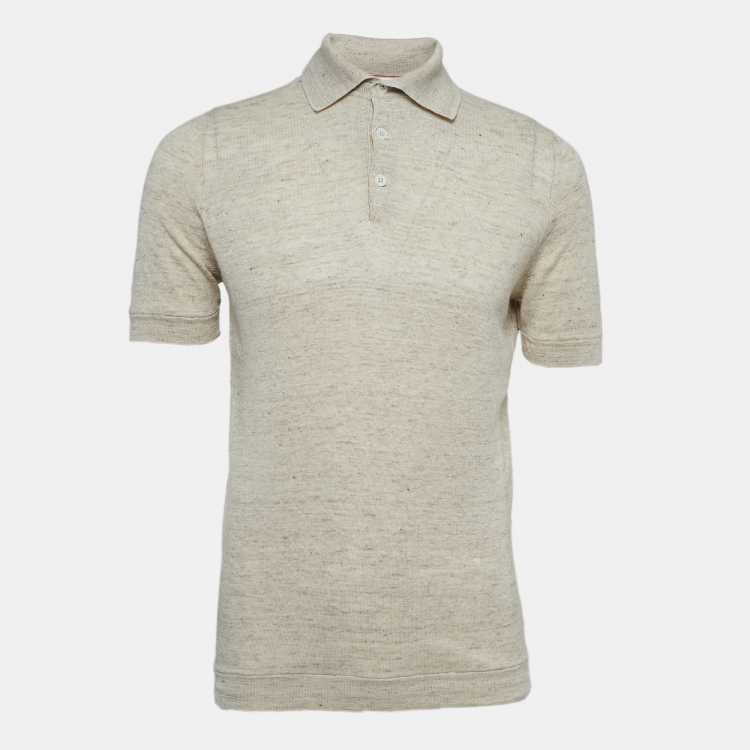 Pre Owned Brunello Cucinelli Beige Knit Polo Tshirt S
