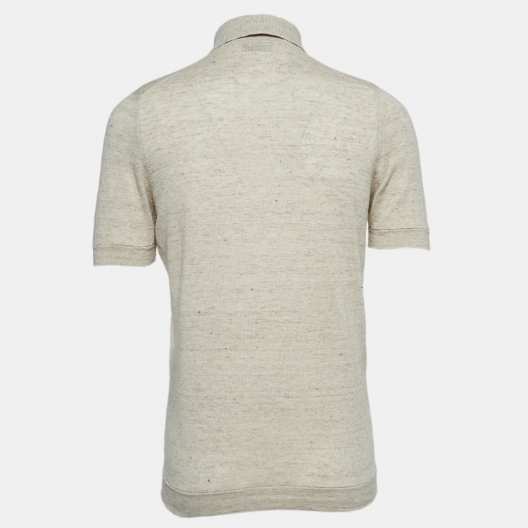 Pre Owned Brunello Cucinelli Beige Knit Polo Tshirt S