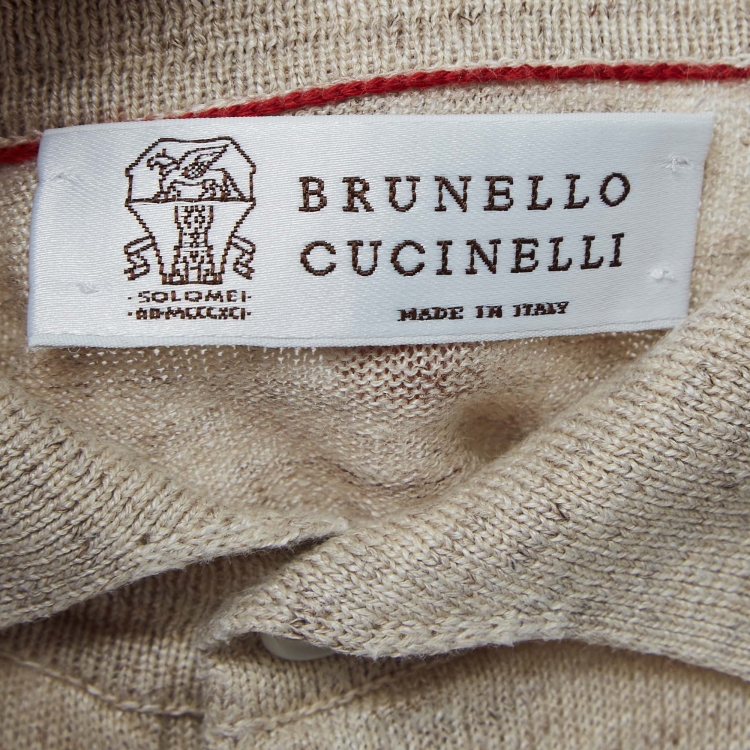 Pre Owned Brunello Cucinelli Beige Knit Polo Tshirt S