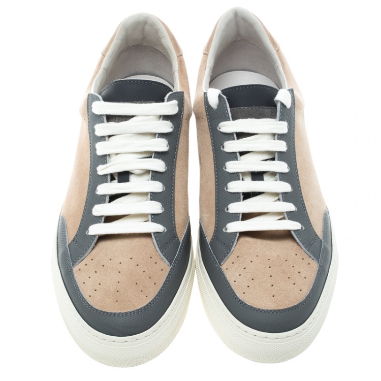 Pre Owned Brunello Cucinelli Beige/Grey Suede and Leather Lace Up Sneakers Size 41
