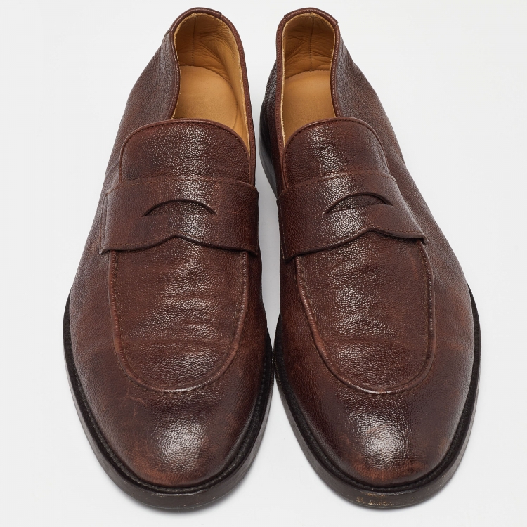 مملوكة مسبقًا Brunello Cucinelli Brown Leather Penny Slip On Loafers Size 42