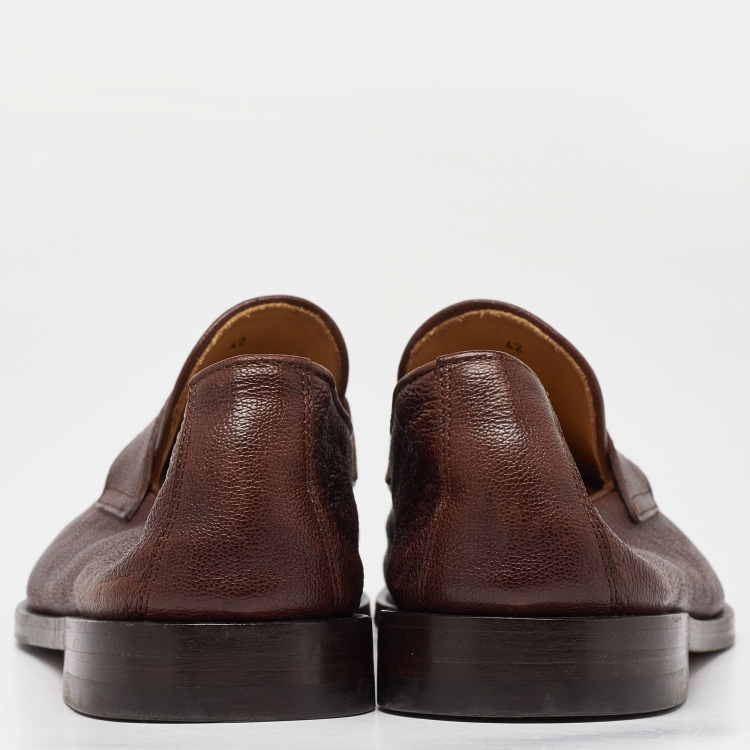 مملوكة مسبقًا Brunello Cucinelli Brown Leather Penny Slip On Loafers Size 42