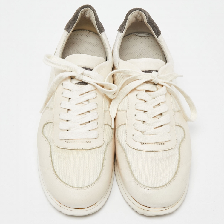 Pre Owned Brunello Cucinelli Beige Knit Fabric and Leather Low Top Sneakers Size 42