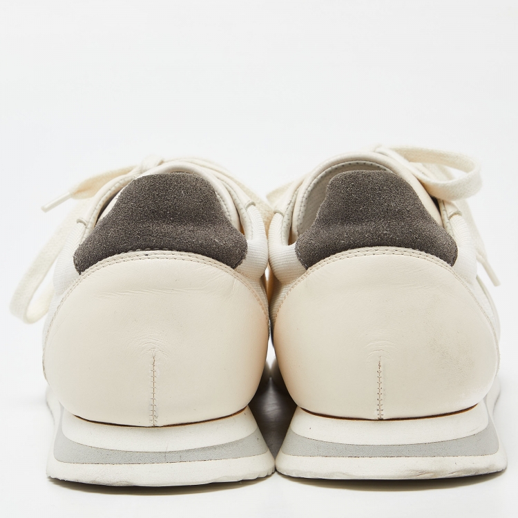 Pre Owned Brunello Cucinelli Beige Knit Fabric and Leather Low Top Sneakers Size 42