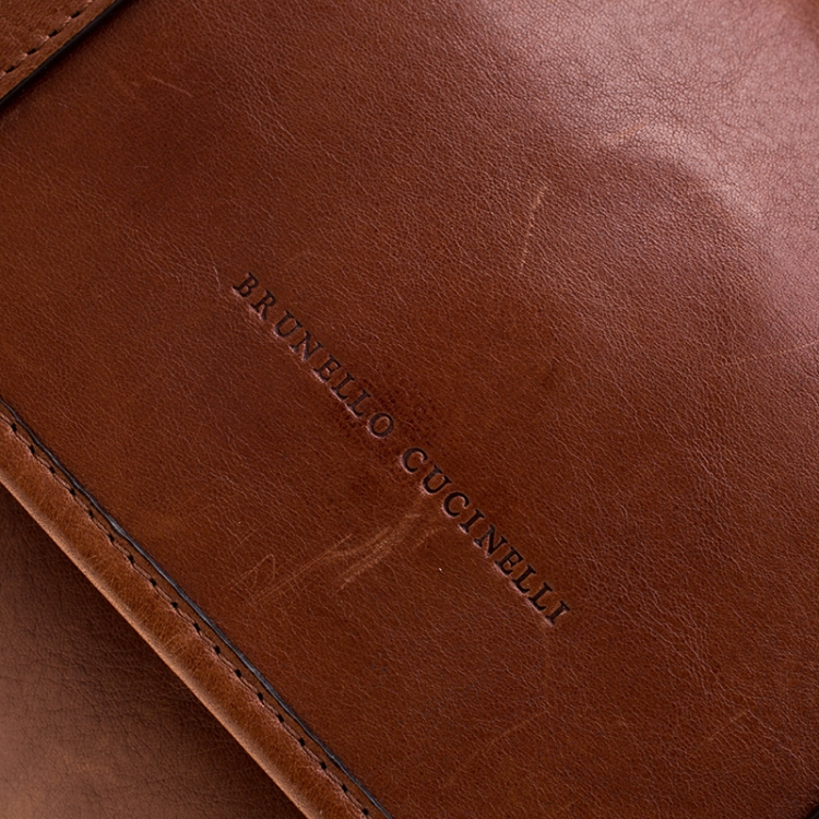 Pre Owned Brunello Cucinelli Brown Leather Hanging Wash Bag