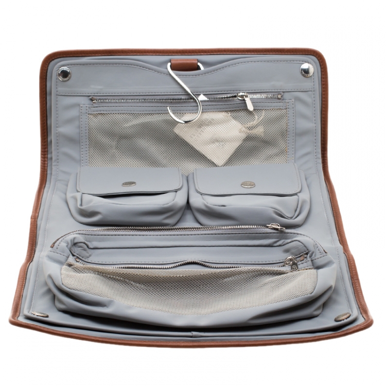 Pre Owned Brunello Cucinelli Brown Leather Hanging Wash Bag
