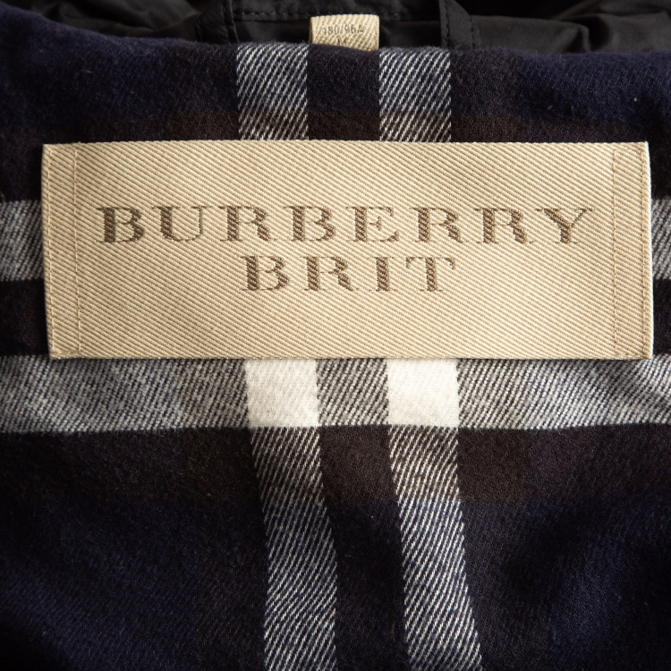 Pre Owned Burberry Brit Blue Synthetic Detachable Sleeve and Hood Puffer Jacket M