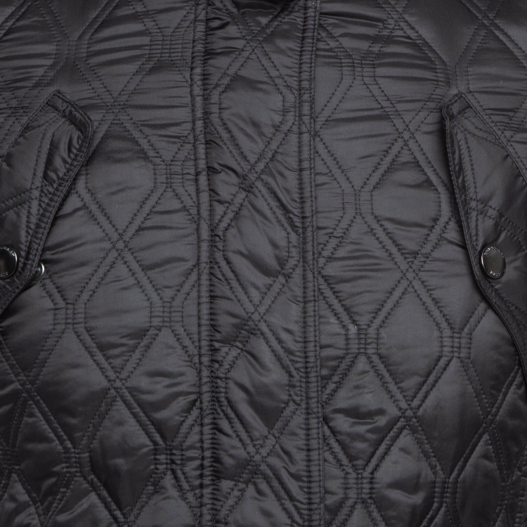 Pre Owned Burberry Black Synthetic Quilted Detachable Hood Jacket S