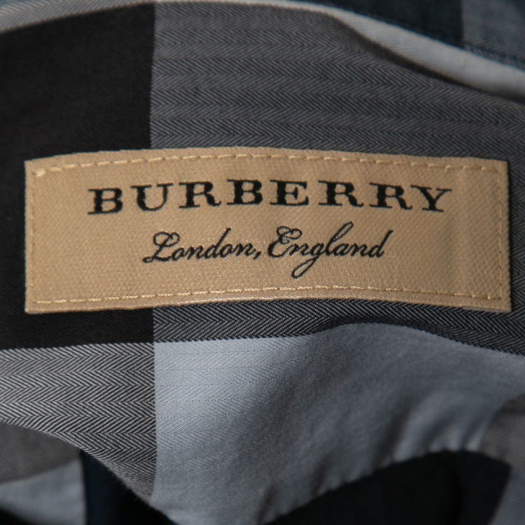 Pre Owned Burberry London Navy Blue Exploded Check Cotton Shirt XL