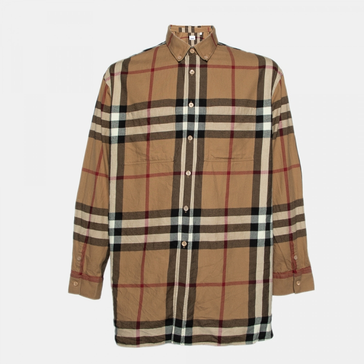 Burberry Brown House Check Flannel Cotton Button Front Shirt XL Burberry  London | TLC