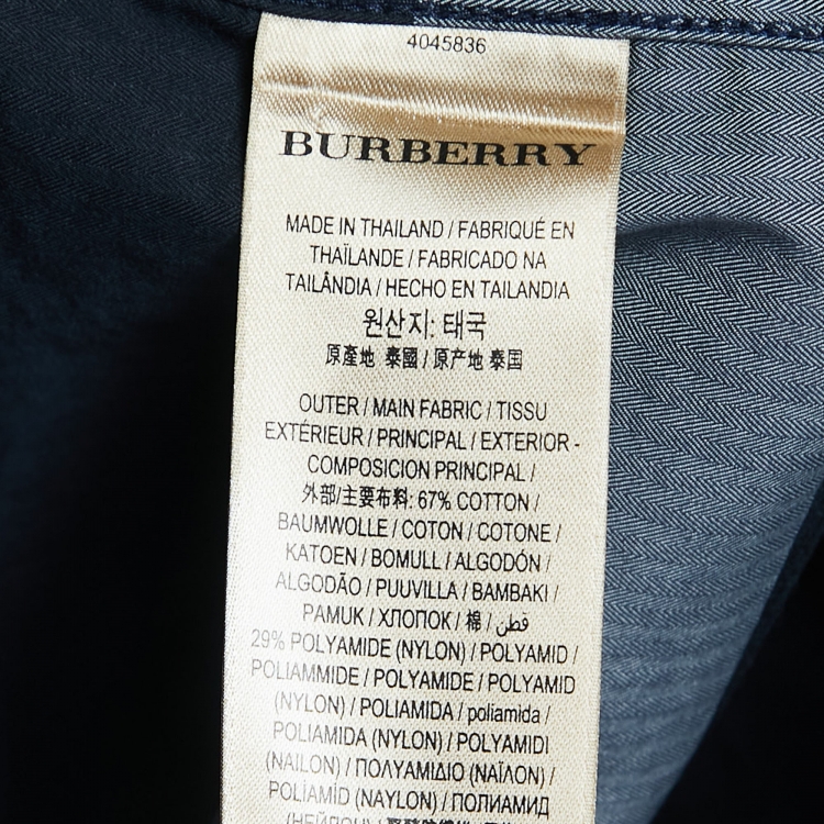 Pre Owned Burberry London Navy Blue Plaid Cotton Button Down Full Sleeve Shirt XL