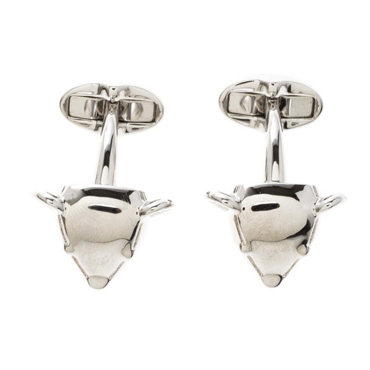 Pre Owned Burberry Teddy Bear Head Silver Tone Cufflinks