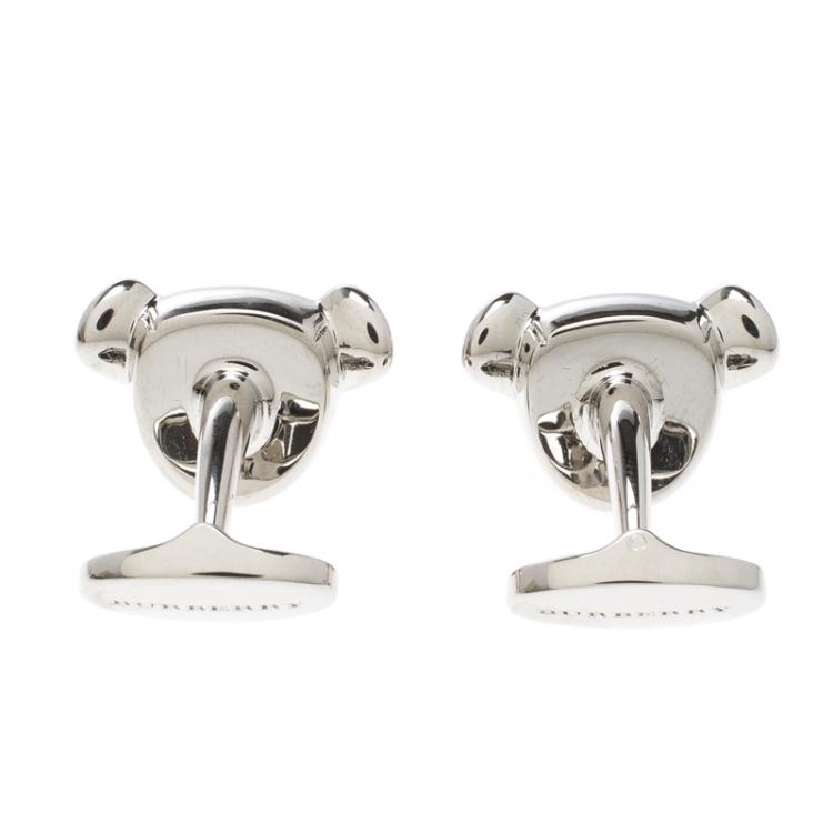 Pre Owned Burberry Teddy Bear Head Silver Tone Cufflinks