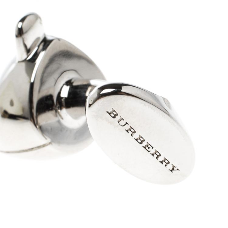Pre Owned Burberry Teddy Bear Head Silver Tone Cufflinks