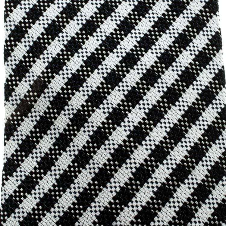 Pre Owned Burberry Monochrome Gingham Checked Stanfield Skinny Tie