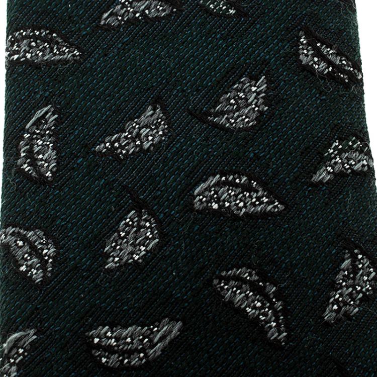 Pre Owned Burberry London Green Embroidered Leaf Motif Stanfield Skinny Tie