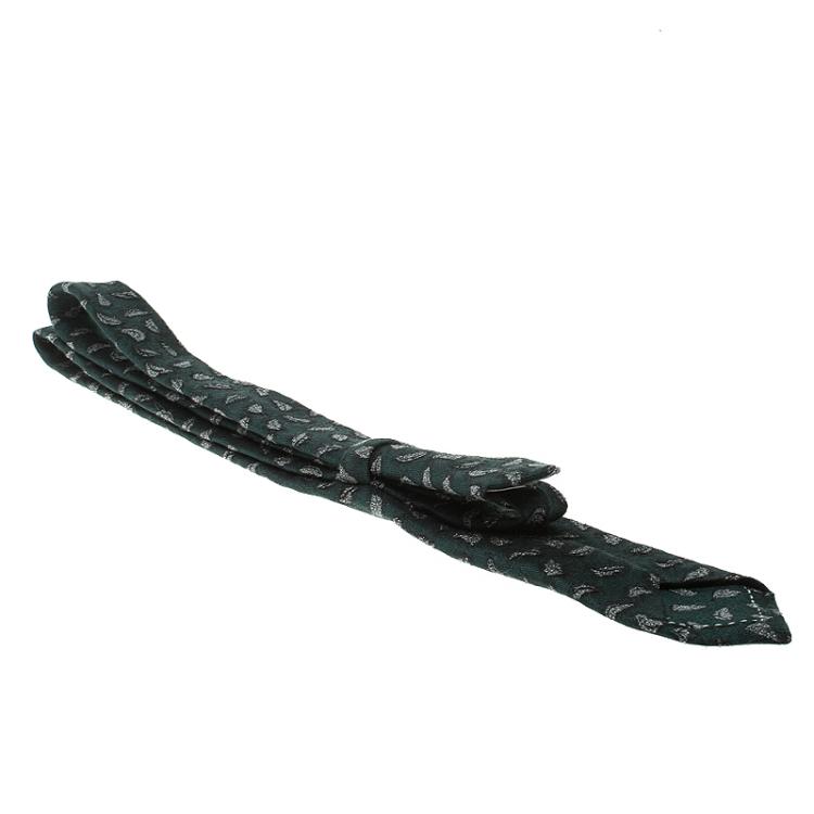 Pre Owned Burberry London Green Embroidered Leaf Motif Stanfield Skinny Tie