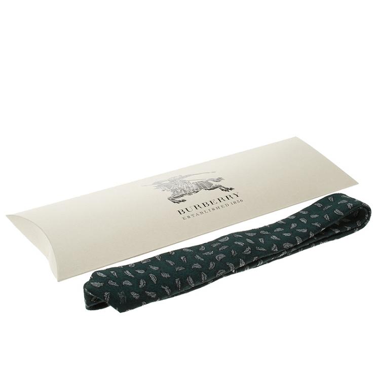 Pre Owned Burberry London Green Embroidered Leaf Motif Stanfield Skinny Tie