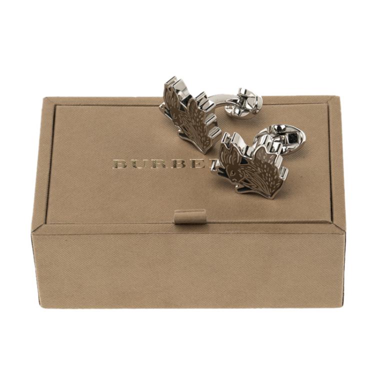 Pre Owned Burberry Hare Enamel Silver Tone Cufflinks 