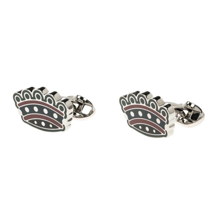 Pre Owned Burberry Novelty Crown Enamel Silver Tone Cufflinks