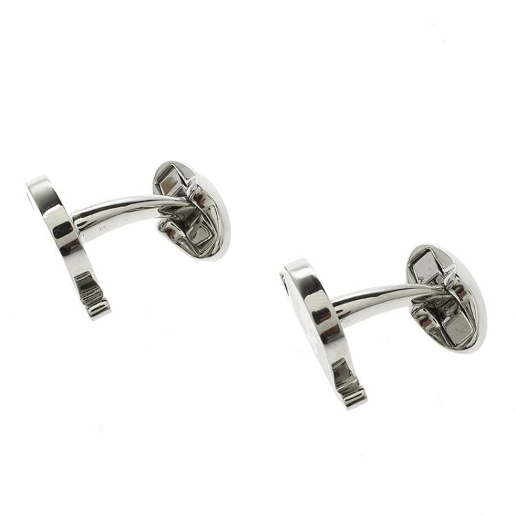 Pre Owned Burberry Black & White Enamel Silver Tone Cufflinks